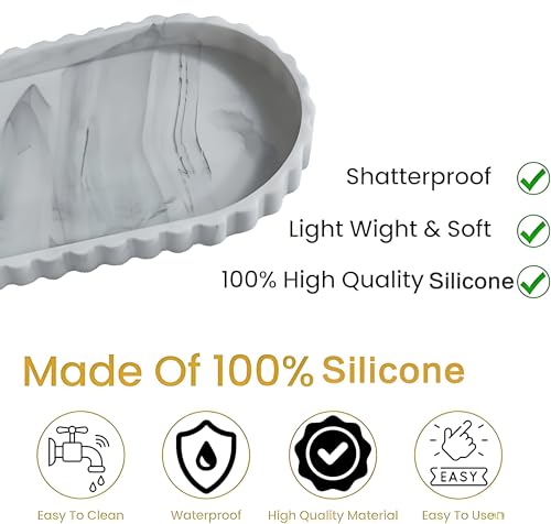Silicone Vanity Tray Organizer 12"x5.3" White Marble Pattern - color: Marble White