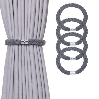 NICEEC 4 Pack Natural Cotton Rope Magnetic Curtain Tiebacks Elegant Twisted Braid Style Drape Tie Backs Soft Hand-Woven Rope Curtain Holdbacks for Home & Office Window Draperies (Dark Grey-01) - color: Dark Grey-01, size: 4 Pack