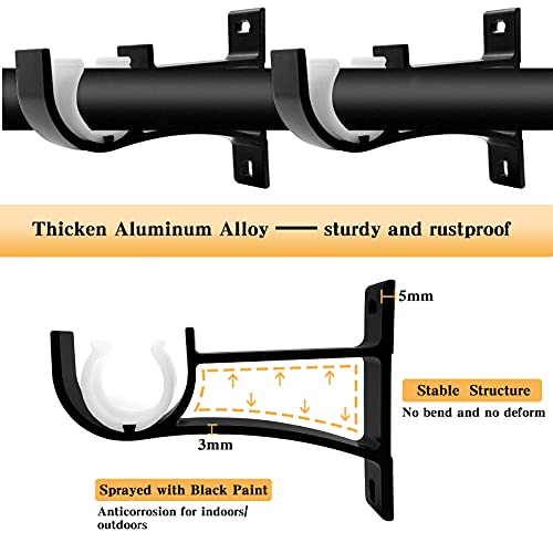 Heavy Duty Black Curtain Rod Holders - 1-inch Curtain Rod Brackets, 2 Pack - color: Black, size: Set of 2