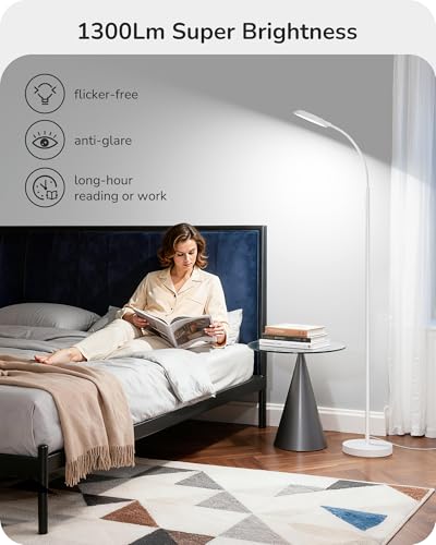 EDISHINE Gooseneck Floor Lamp 1300LM LED Floor Lamps for Living Room White - color: White