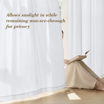 FMFUNCTEX White Sheer Curtains, 90 Inch, Rod Pocket, 2 Panels for Bedroom - color: White, size: 52"W x 90"L (Pack of 2)