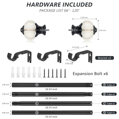 Ceramic Curtain Rods for Windows 66 to 120 Inch 1 Inch Adjustable - color: Black Beige, size: 66"-120"