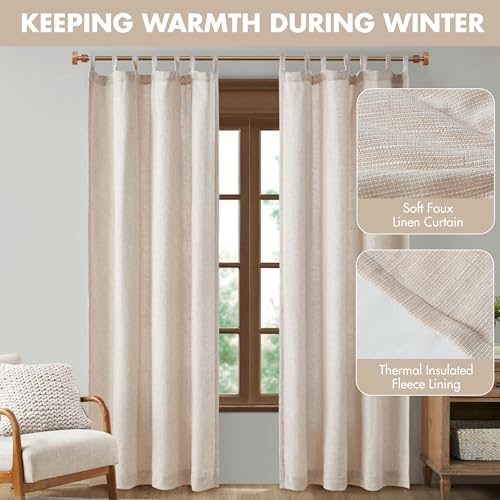 Madison Park Linen Blend Curtain, Thermal Insulated, 1 Panel 50x84 Natural - color: Tab Top, Solid Natural, size: 50"W x 84"L (Pack of 1)