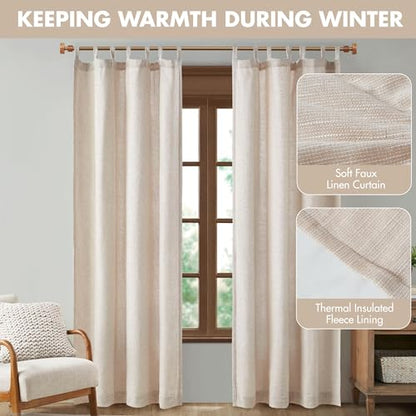 Madison Park Linen Blend Curtain, Thermal Insulated, 1 Panel 50x84 Natural - color: Tab Top, Solid Natural, size: 50"W x 84"L (Pack of 1)