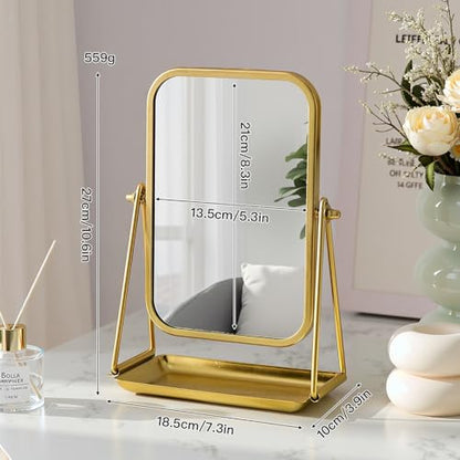 Gold Desk Mirror with Storage Rectangular Tabletop Vanity Mirror - color: Rectangular-gold