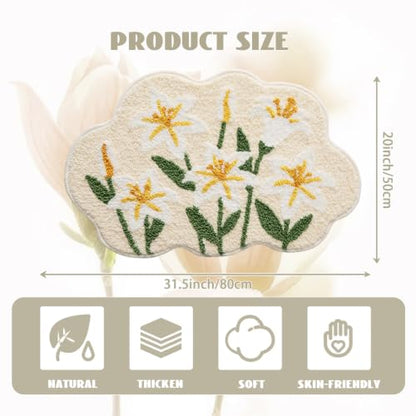 Cloud-Shaped Lily Bath Mat, Soft Non-Slip Fluffy Fresh Flowers Bathroom Rug, Ultra Absorbent Microfiber Shaggy Door Mat, Machine Washable Bath Rug Carpet for Bathtub Bedroom 20x31 Inch (White Lily) - color: White Lily