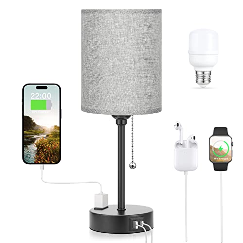 Small Bedside Table Lamp for Bedroom - Desk Lamp with USB Ports for Dorm - color: Gray, size: 14.6 in