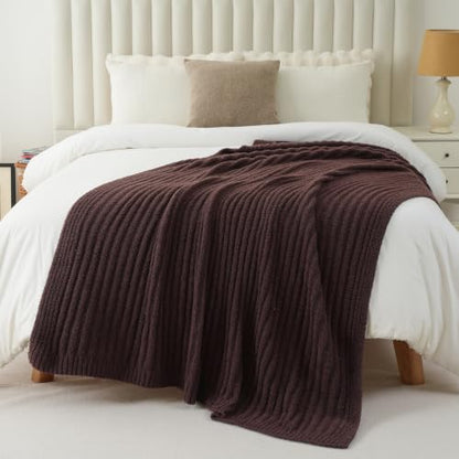 Battilo Brown Throw Blanket for Couch, Soft Chenille Throw Blanket, 60"x80" - color: Brown, size: 60"x80"