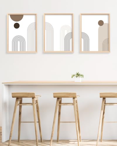 HesenDot Boho Neutral Framed Wall Art, Abstract Line Canvas Prints - color: Framed Neutral Arch, size: 16"L x 12"W