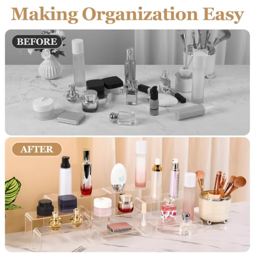Acrylic Display Risers 8 Pcs 2 Set (7”L~8”L~9”L), Clear Rectangular Display Shelf for Dessert Table & Cupcake, Figures, Perfume, Collectibles, Shoe and More