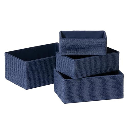 LA JOLIE MUSE Bathroom Basket Organizers, Paper Rope Storage, Blue 4 Pack - color: Navy Blue