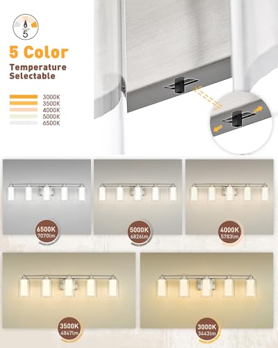 HWH 5-Light Bathroom Vanity Light, Brushed Nickel, 5CCT, 5HLT63B-5W-LED BN - color: Brushed Nickel + LED, size: 5 Lights
