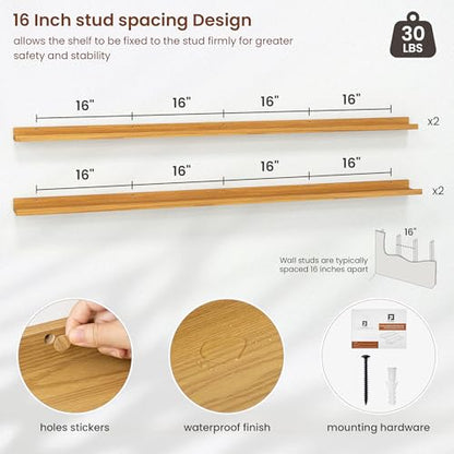 Axeman Picture Ledge Shelf, 72 Inch Oak Floating Shelves Set of 4 - color: Oak, size: 72 Inch