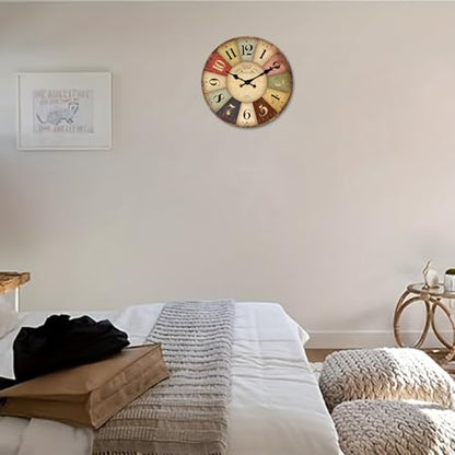 Farmhouse Wood Silent Wall Clocks Battery Operated 16 Inch - color: Colorful1, size: 16 Inch
