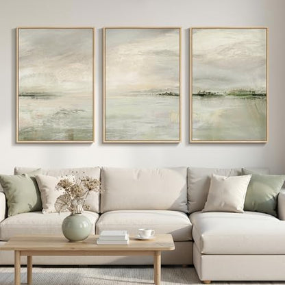 Large Framed Sage Green Abstract Landscape Wall Art for Living Room, 24x36 - color: Warm Green, size: 24" W x 36" H x 3pcs