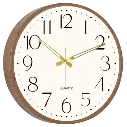 16 Inch Wall Clock, Silent Analog Clock Battery Operated - color: Brown Wood Grain, size: 16In