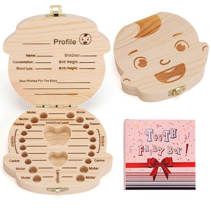 NASHRIO Baby Tooth Box Wooden Kids Keepsake Organizer Gift for Baby Teeth, Cute Children Tooth Container with Tweezers to Keep the Childwood Memory (Boy) - color: Boy