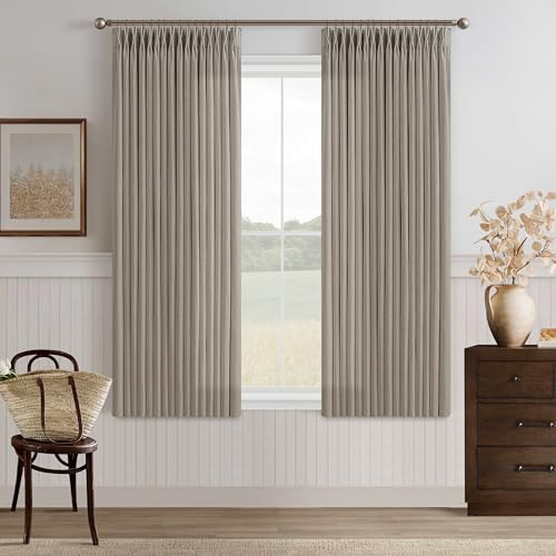 TWODRAPES Burlywood Birch Pleated Semi Sheer Linen Kitchen Curtains 50x63 - color: Burlywood Birch, size: 50"W x 63"L (Pack of 2)