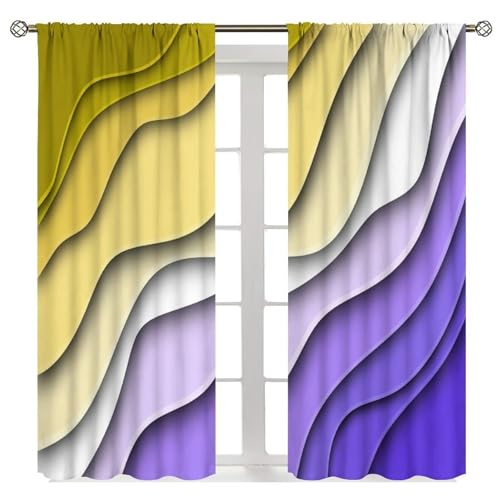 Purple Yellow Ombre Curtains, Modern Geometric Abstract Pattern Texture Window Treatments for Kitchen Bedroom Living Room 2 Panel Sets,42x45 Inch Decor - color: Geometric-3, size: 21"W x 44.5"L (Pack of 2)