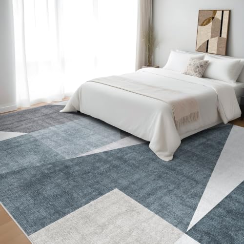 8x10 Washable Area Rug for Living Room - Non-Slip Geometric Rugs Blue Grey - color: Blue/Grey, size: 8' x 10' (Rectangular)