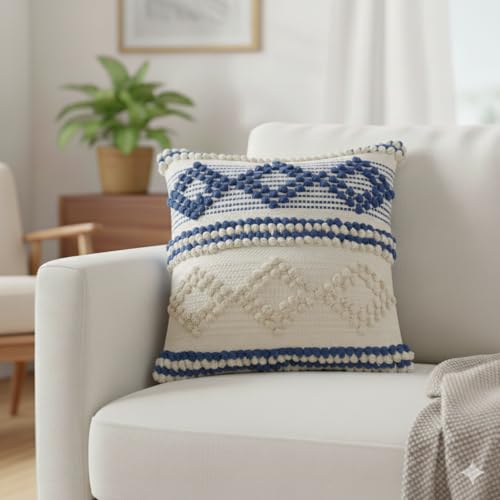 TreeWool 100% Cotton Woven Throw Pillow Cover (Pack of 1, 18" x 18", Blue) - color: Blue