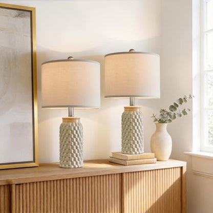 USumkky 20.5" Ceramic Table Lamps Set of 2 - Modern Farmhouse & Boho Style, Bedside Nightstand Lamps for Bedroom, Living Room End Table Lamps, Small Desk Lamp(Cream) - color: 20.5" Cream