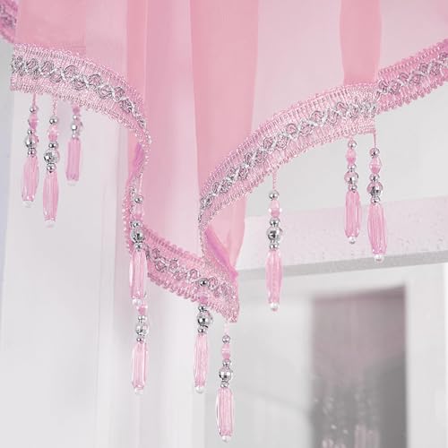 Molaxhome Swag Curtain Scalloped Curtain Valance Drape Sheer Lace Panel 1pc - color: Pink