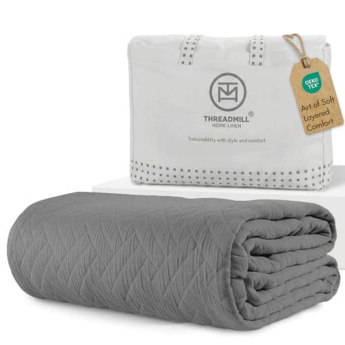 Threadmill Cotton King Coverlet Blanket, Crisscross Jacquard, Dark Grey - color: Classic Dark Grey, size: King / Cal King