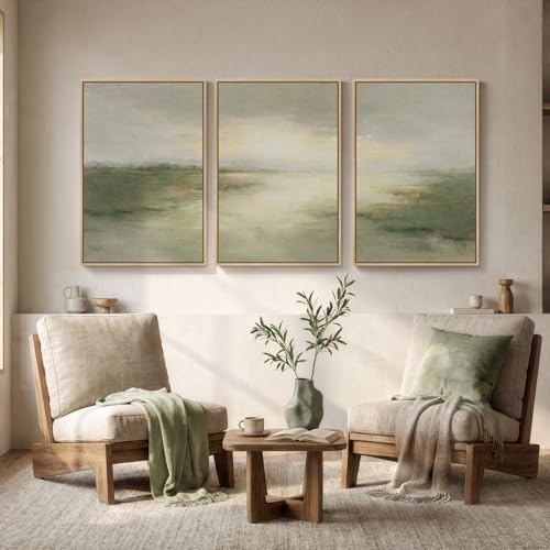 Large Framed Sage Green Abstract Landscape Wall Art for Living Room, 24x36 - color: Geen B, size: 24" W x 36" H x 3pcs