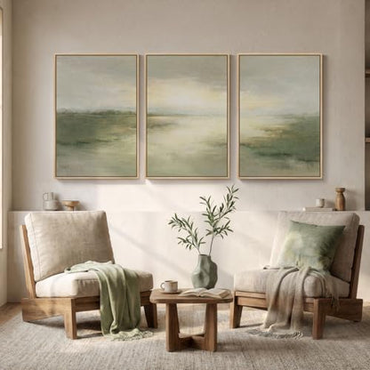 Large Framed Sage Green Abstract Landscape Wall Art for Living Room, 24x36 - color: Geen B, size: 24" W x 36" H x 3pcs
