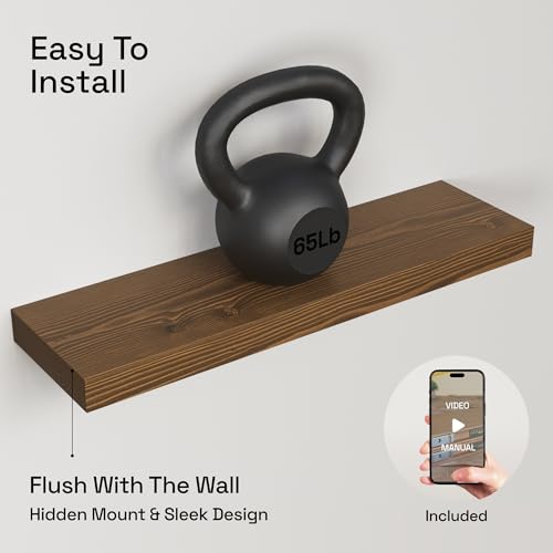 Solid Wood Floating Shelves for Wall 24 Inch Walnut, Wooden Bathroom Shelf - color: Walnut, size: 24 Inch