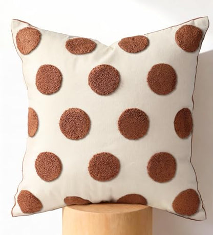 Fall Embroidered Throw Pillow Cover 18x18 Inch, Brown Polka Dot - color: Brown Polka, size: 18" x 18" (Pack of 1)