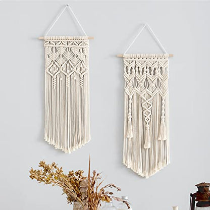 Mkono 2 Pcs Macrame Wall Hanging, Boho Woven Chic Tapestry Decor, Ivory - size: Medium