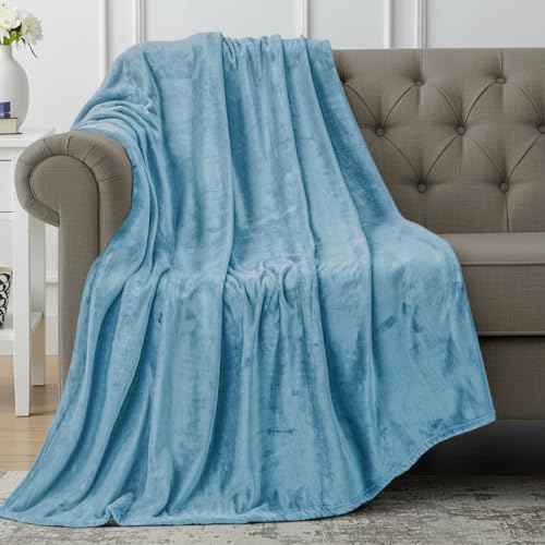 Utopia Bedding Soft Fleece Bed Blanket Throw Size Washed Blue (50x60 Inch) - color: Washed Blue, size: Throw (50x60 Inch)