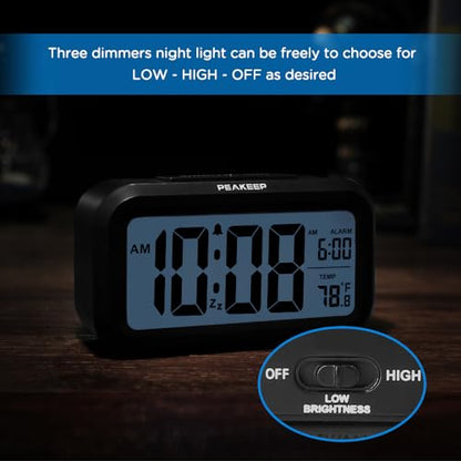 Peakeep Night Light Digital Alarm Clock Battery Operated Indoor Temperature - color: Black