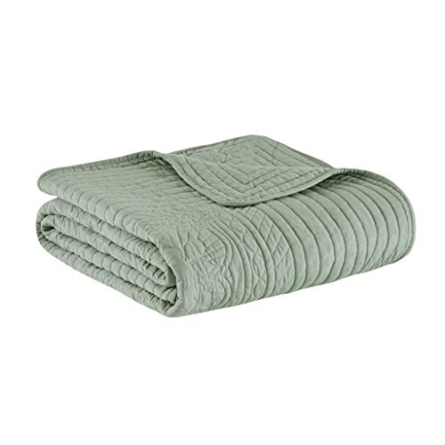 Madison Park Luxe Damask Stitching Throw Blanket, 60"x72" - color: Scalloped Edges Seafoam, size: 60"x72"