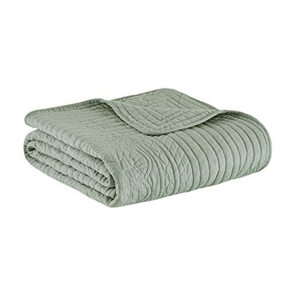 Madison Park Luxe Damask Stitching Throw Blanket, 60"x72" - color: Scalloped Edges Seafoam, size: 60"x72"