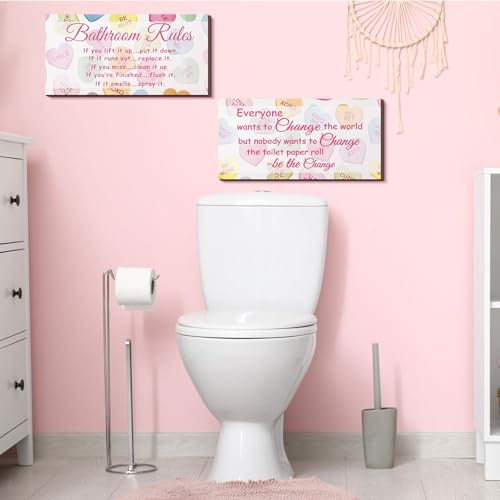 Jetec 2 Pcs Funny Bathroom Signs Wall Decor Farmhouse,Heart Style - style: Heart Style