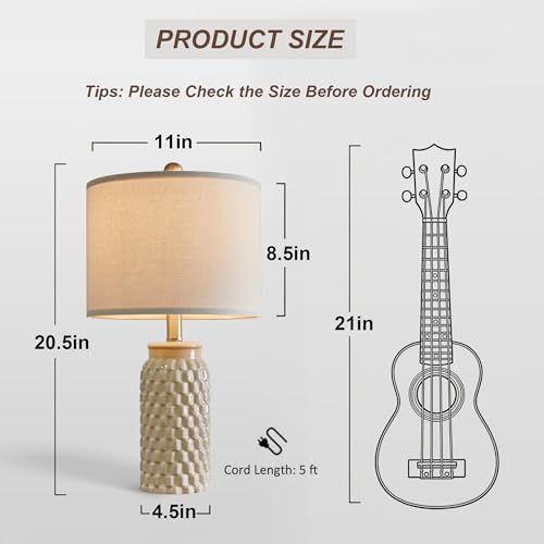 20.5" Small Bedside Lamps Set of 2, Cream Ceramic Nightstand Lamp - color: 20.5" Small - Cream