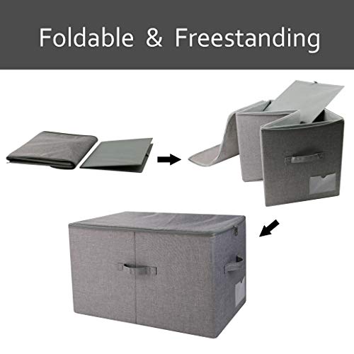 2pcs 60L Folding Sweaters, Down Jackets Wardrobe Zip Lidded Storage Bins - color: Black Gray