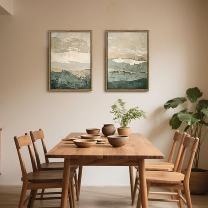Green Abstract Landscape Wall Art Japanese Textured Mountain Canvas Print - color: Gray Green, size: 16x24 Inches