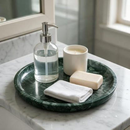 Marble Round Vanity Tray, Natural Polished Serving Tray - color: Indian Green