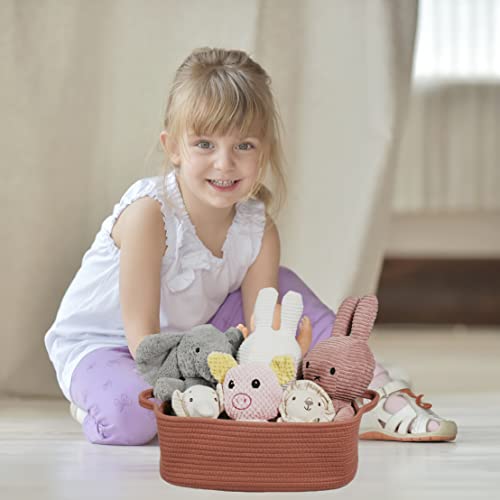 XUANGUO Medium Woven Cotton Rope Storage Basket with Handles, Rust - color: rust