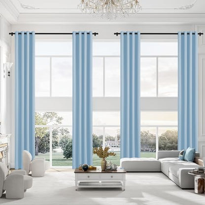 Extra Long Grommet Blackout Curtains, 1 Panel, Light-Blue, W52 x L168 - color: Light-blue, size: 52"W x 168"L (Pack of 1)