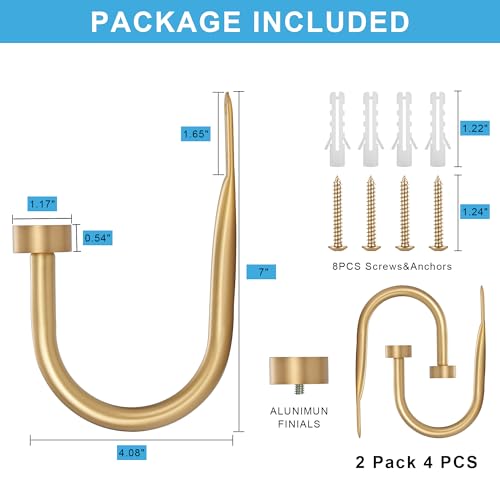 Premium Curtain Holdback, Quality Metal Decorative Curtain Holdbacks with Zinc Alloy Cap Finials,Rust-Proof, Set of 2 Window Curtain Holdbacks,Warm Gold - color: 2pcs-warm Gold
