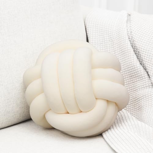 Petrella Cream Knot Pillow Ball, 8 Inch Decorative Pillow for Couch and Bed - color: A1-ivory, size: 8inch