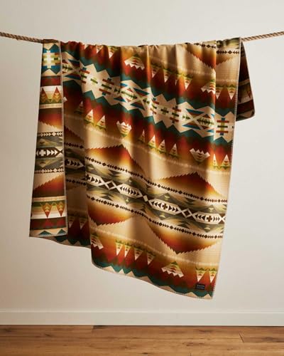 Pendleton Jacquard Unnapped Twin Blanket, 64 x 80 in, Heirloom Virgin Wool - color: Solstice Canyon, size: Twin (64" x 80")