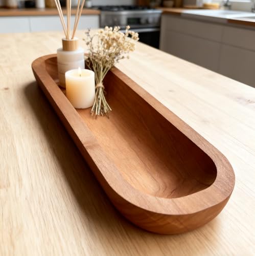 16“ Long Wood Dough Bowl 16 x 5 x 2in Hand Carved Wooden Dough Bowls for Decor Wood Dough Bowls Decorative Wooden Dough Fruits Bowl for Table Centerpiece