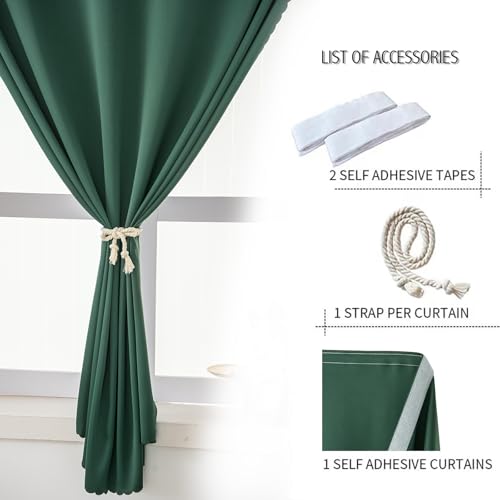 Blackout Curtains for Bedroom Stick On Curtains Window Shades Pull Down Blackout Window Cover No Drillng Self Adhesive Curtains No Rod Small Curtain, 35" W X 59" L, Dark Green, 1 Panel - color: Dark Green, size: 35"W x 59"L (Pack of 1)