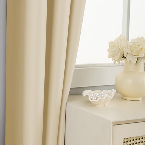 Extra Long Grommet Blackout Curtains, 1 Panel, Beige, W52 x L132 - color: Beige, size: 52"W x 132"L (Pack of 1)